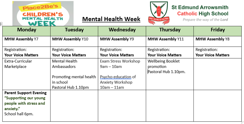 Image of Children's Mental Health Week Timetable of events